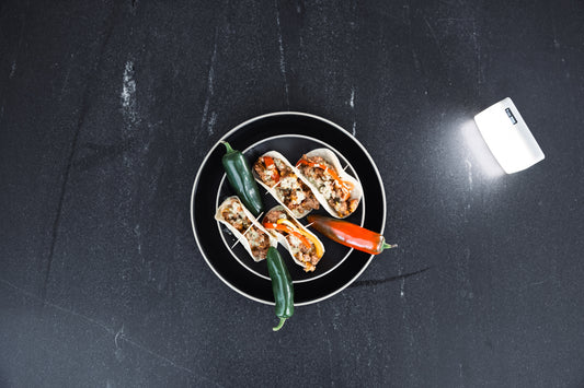 Fresh chicken tacos on a countertop